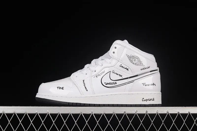 All categories Air Jordan Jordan series basketball shoes Air Jordan 1 Mid G version pure original Air Jordan 1 Mid GS "Schematic" AJ1 Joe 1 white graffiti Zhongbang basketball shoes DQ1864-100